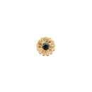Yellow gold push pin earring in a floral shape with a black diamond center.