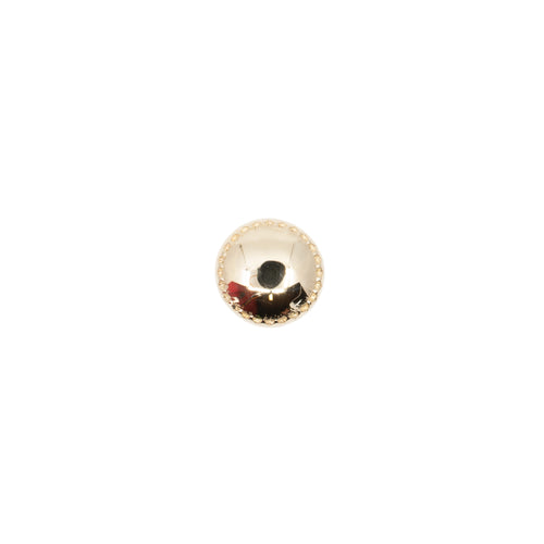 Yellow gold push pin earring with a low profile dome that has scalloped edges.