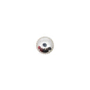 White gold push pin earring with a low profile dome that has scalloped edges.