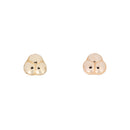 Two gold pushpin earrings each made of a triple dome with scalloped edges. One in yellow gold and one in rose gold.