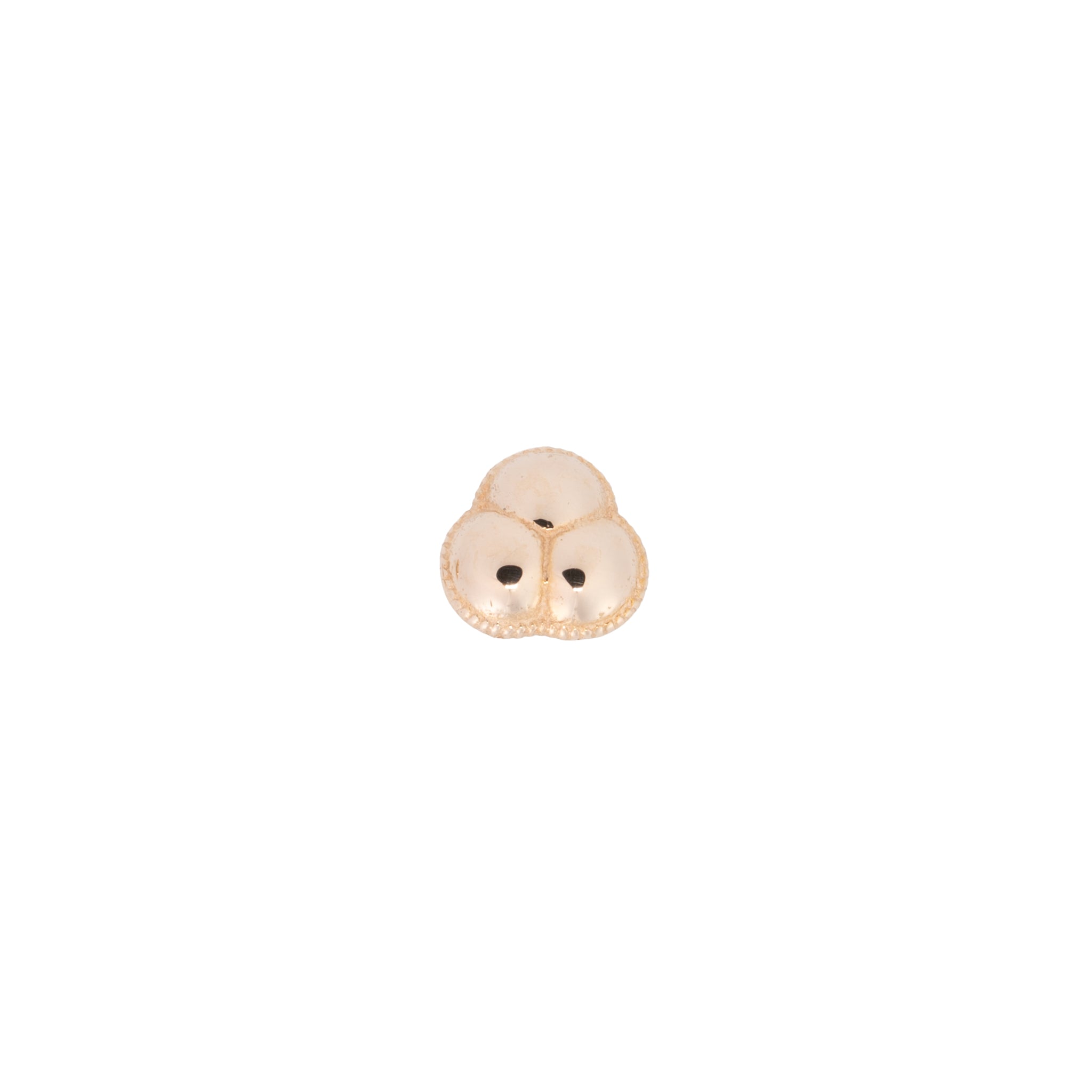 Rose gold pushpin earring with three domes that have scalloped edges.