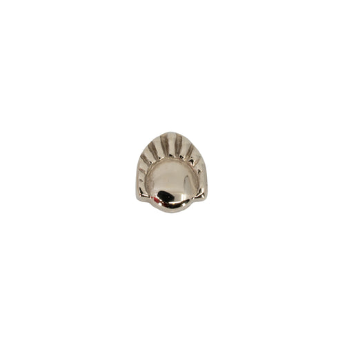 White gold push pin earring with a low profile dome and a sunrise accent on two thirds of the dome. 