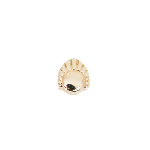 Yellow gold push pin earring with a low profile dome and a sunrise accent on two thirds of the dome. 
