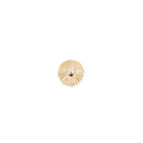 Yellow gold push pin earring in the shape of an octagon with laser etched lines pointing toward a center dome.