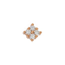 Rose gold push pin earring containing four round white diamonds in prong settings making the shape of a square. 