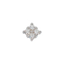 White gold push pin earring containing four round white diamonds in prong settings making the shape of a square. 