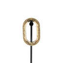 A single yellow gold plated weight in an oval shape with a laser etched pattern on the outside.
