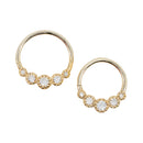 Two yellow gold seam rings with five round prong set white diamond accents. Two different diameters.