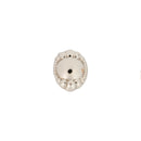 A white gold push pin earring with a dome center and a beaded boarder. 