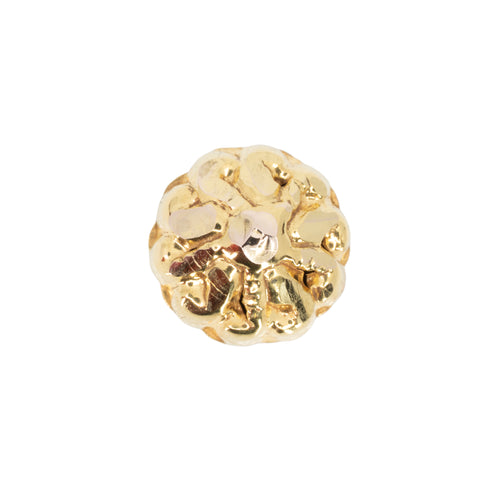 Yellow gold push pin earring consisting of a textured dome.