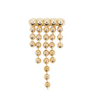 Yellow gold push pin earring consisting of a five bead bar with bead chain accents off of each five beads.