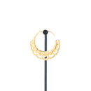 A single yellow gold plated hoop earrings with flower petal details.