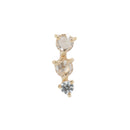 Yellow gold push pin earring consisting three prong set rose cut white sapphires set in a slight curve.