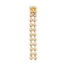 Yellow gold push pin earring made of two gold bead chains, each with twelve beads. The top four beads are attached.
