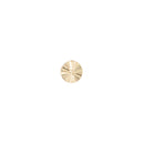 Yellow gold push pin earring of a flat small disk with etched lines pointing toward the center.