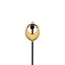 A single yellow gold plated weight in a soft teardrop shape with a laser etched line pattern on the outside.