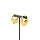 A pair of yellow gold plated weights in a soft teardrop shape with a laser etched line pattern on the outside.