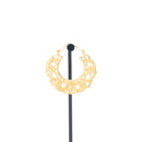 A single yellow gold plated hoop earrings with decorative scroll work accents.