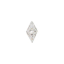 White gold laser etched elongated diamond shaped push pin earring with a reverse set round white diamond in the center.  