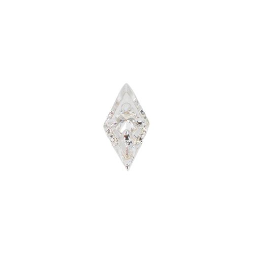 White gold laser etched elongated diamond shaped push pin earring with a reverse set round white diamond in the center.  