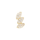 Yellow gold push pin earring with three stacked white CZ marquise in bezel settings.