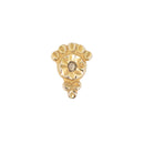 Yellow gold push pin earring with one larger textured disk and eight smaller accent disks.