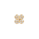 Yellow gold push pin earring in the shape of a four leaf clover with pave set diamonds on each leaf and a gold bead center. 