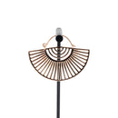 A single rose gold plated hoop earring with a half circle fan design with half circle and elongated triangle cutouts.