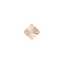 Yellow gold push pin earring of a flat small square with etched lines pointing toward the center.
