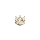 Yellow gold push pin earring with a bezel set white marquise diamond with three prong set round diamond accents at the top.