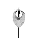 A single white bronze weight in a teardrop shape with a laser etched geometric pattern on the outside.