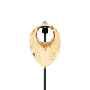 A single yellow gold plated weight in a teardrop shape with a laser etched geometric pattern on the outside.