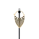 A single yellow gold plated hoop earring with a teardrop design that has hole cutouts.