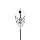 A single silver plated hoop earring with a teardrop design that has hole cutouts.
