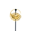 A single yellow gold plated hoop earrings with a lotus at the bottom.