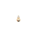 Yellow gold push pin earring with a prong set round white diamond stacked on top of a yellow gold bead.