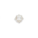A princess cut diamond stud push pin white gold earring in a square setting with offset prongs. 
