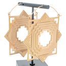 An extra large pair of rose gold plated hoop earrings with a geometric design and a cut out in the center and in the four corners.