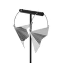 A pair of stainless steel hoop earrings in the design of a paper airplane.