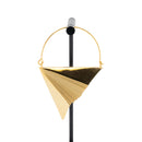 A single yellow gold plated hoop earring in the design of a paper airplane.