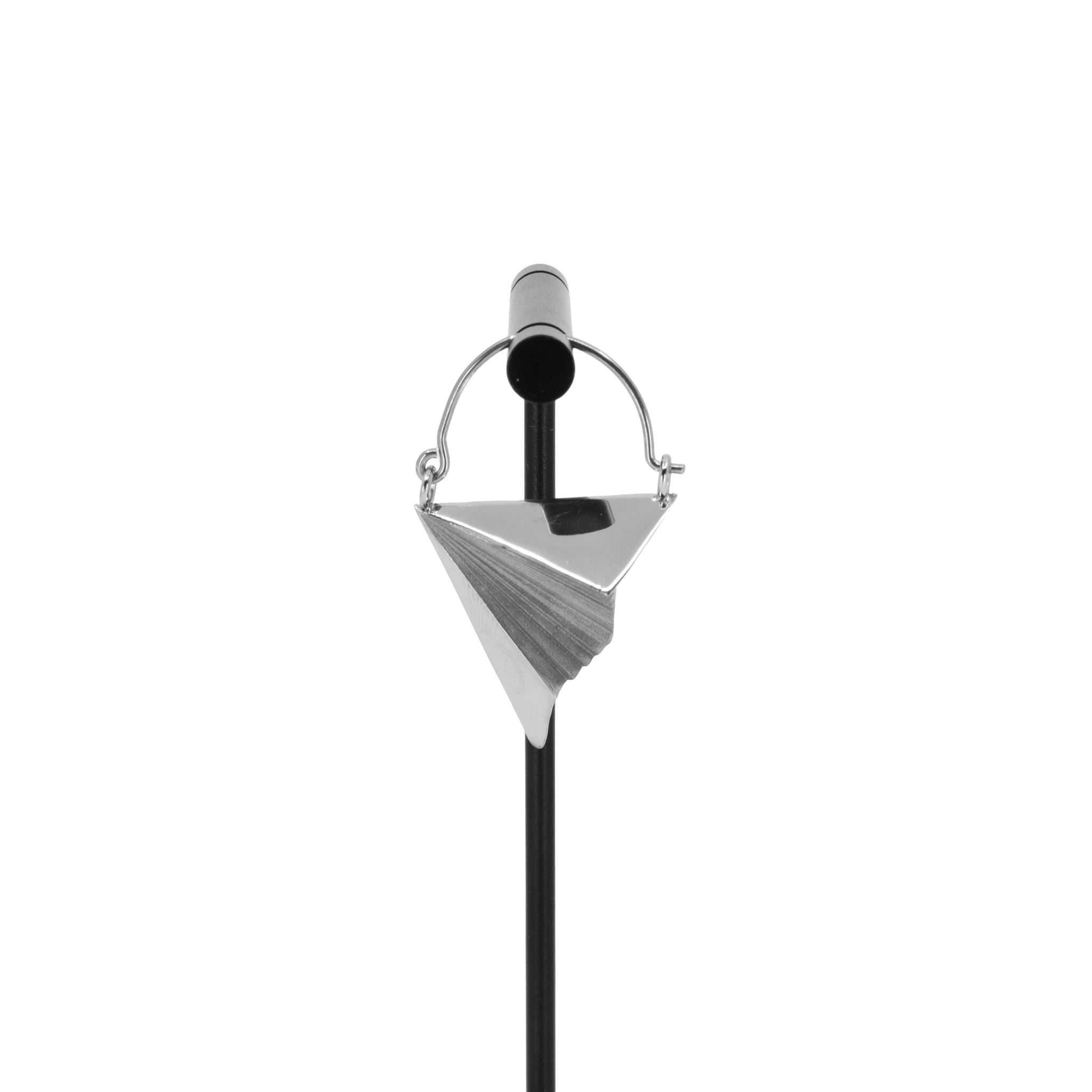 A single stainless steel  hoop earring in the design of a paper airplane.