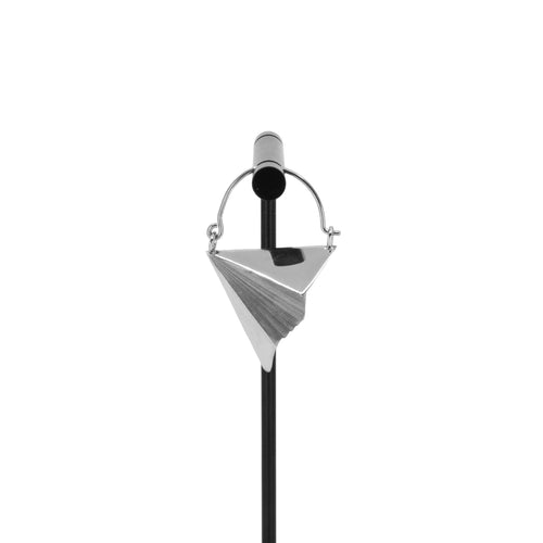 A single stainless steel  hoop earring in the design of a paper airplane.