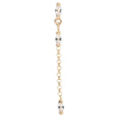 Yellow gold push pin earring with three marquise cut white sapphires connected by a delicate chain.
