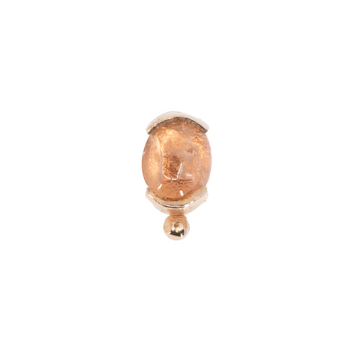 Rose gold push pin earring with a citrine stone and a bead accent.